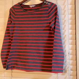 Boden Long Sleeve Red/Gray Stripe Crewneck Top